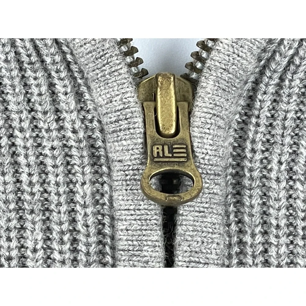 VTG POLO‎ JEANS CO Ralph Lauren Sweater Mens 2XL Qtr Zip 100% Cotton Gray Cream